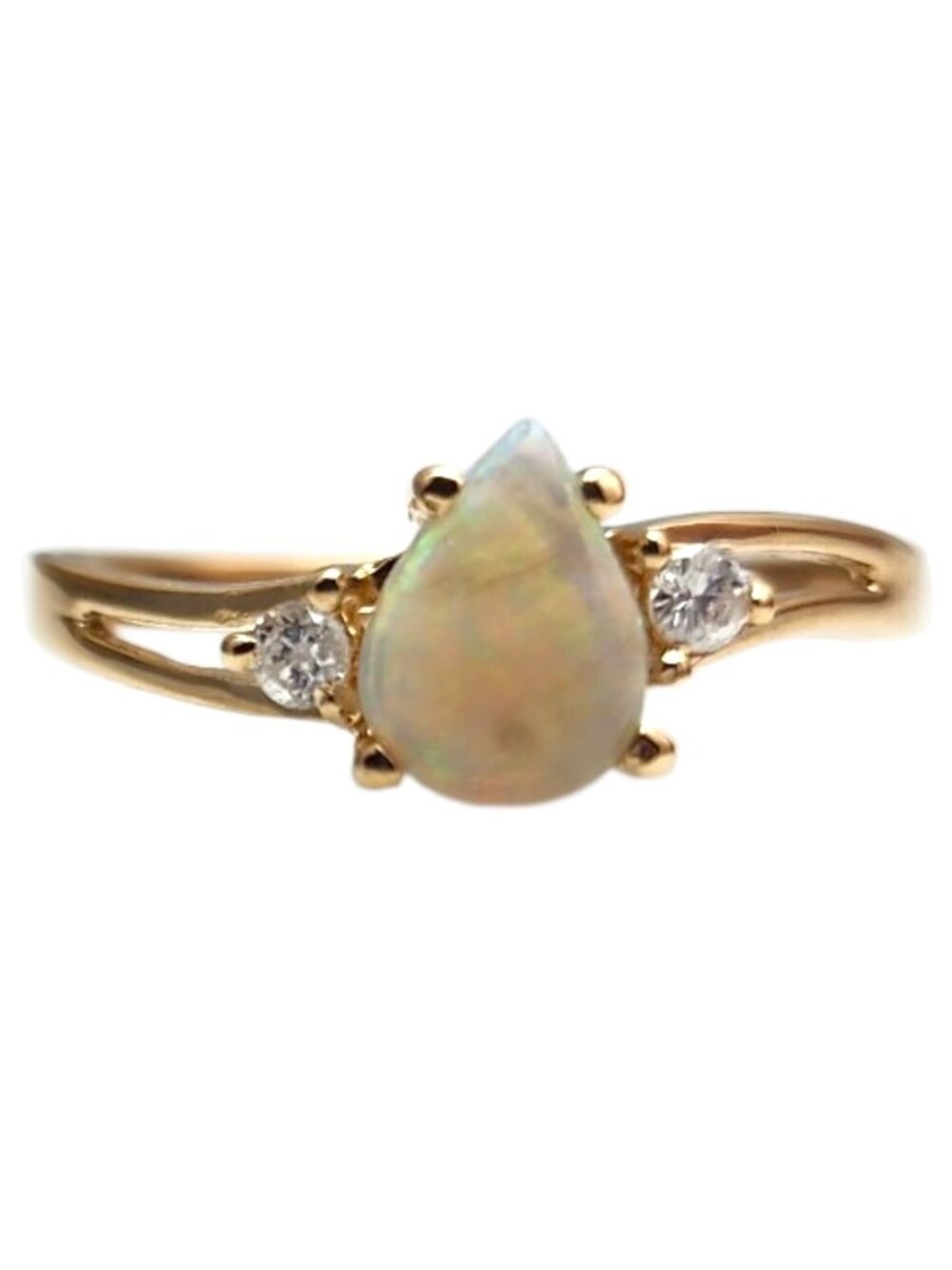 14K Yellow Gold Opal Diamond Ring Size 6.25 #25422